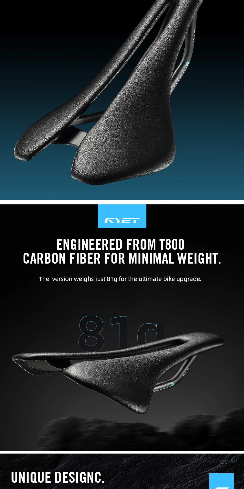 RYET Full Carbon Bicycle Saddle Ultralight 81g/87g Leather Top 7x9mm Carbon Rails 143/155mm for Road MTB Gravel Bike Accessory