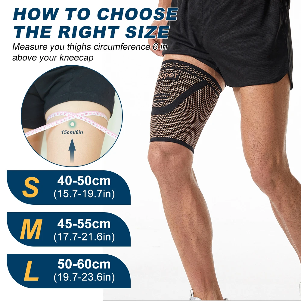 1/2PCS Anti-Slip Copper Thigh Compression Sleeves, Hamstring Support Brace for Men and Women Recovery, Running, Sports, Workout