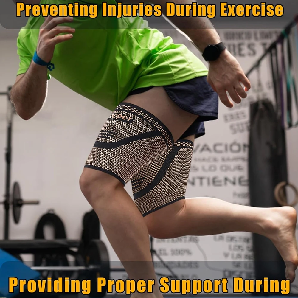1/2PCS Anti-Slip Copper Thigh Compression Sleeves, Hamstring Support Brace for Men and Women Recovery, Running, Sports, Workout