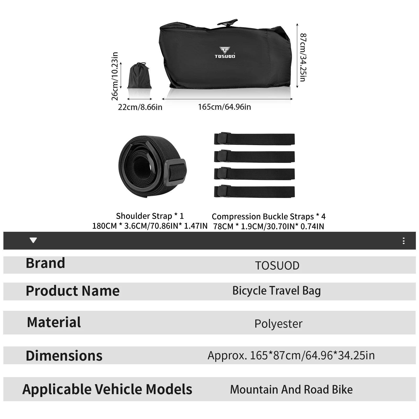 TOSUOD Large Opening All-Inclusive Bicycle Travel Bag For Mountain And Road Bikes Free Storage Bag Included Bike Cover