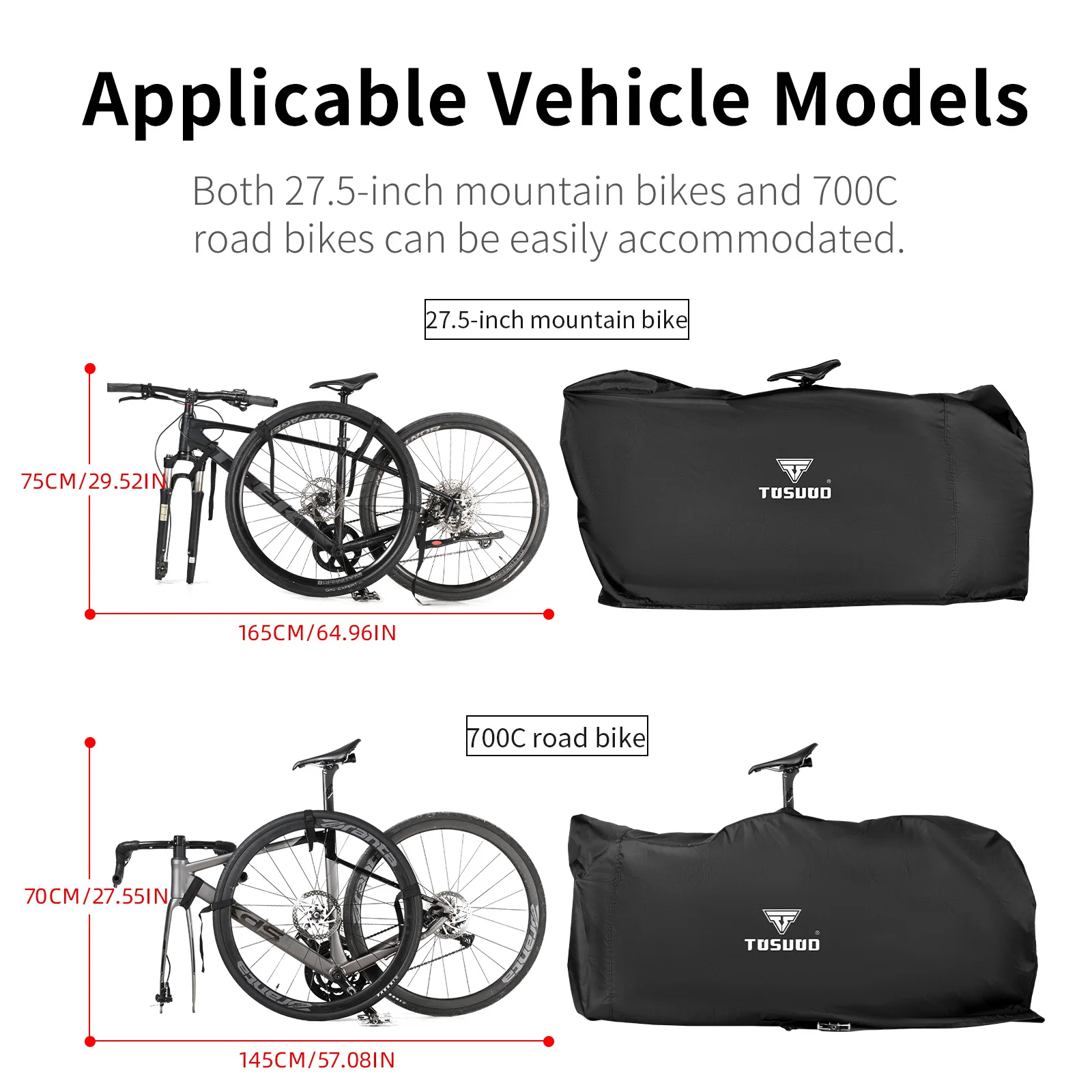 TOSUOD Large Opening All-Inclusive Bicycle Travel Bag For Mountain And Road Bikes Free Storage Bag Included Bike Cover