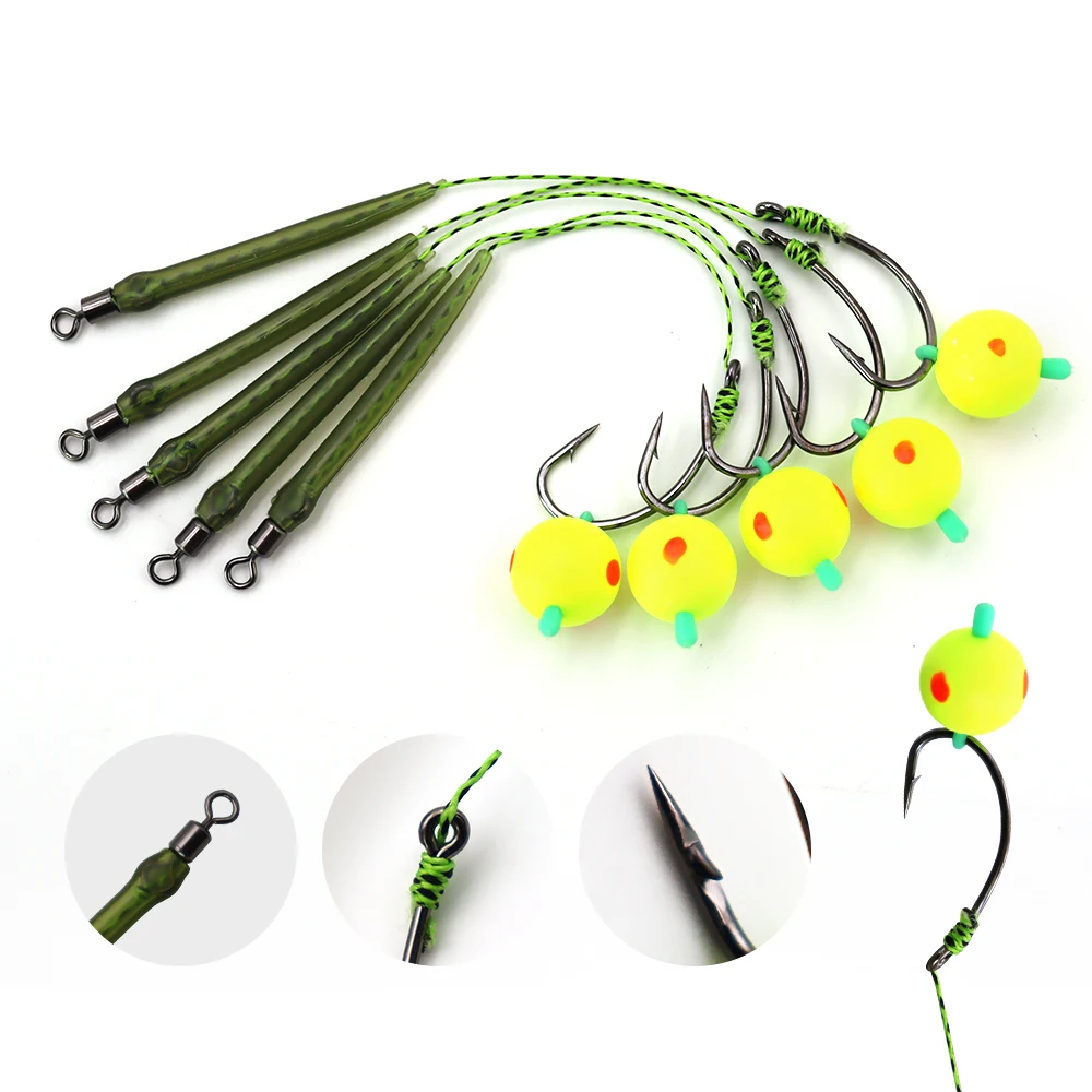ZYZHE 5pcs/Bag Carp Fishing Rigs Size 2# 4# 6# 8# With Float Ball Reverse Bottom Fishing Bait Rigs Carp Fishing Hair Rigs