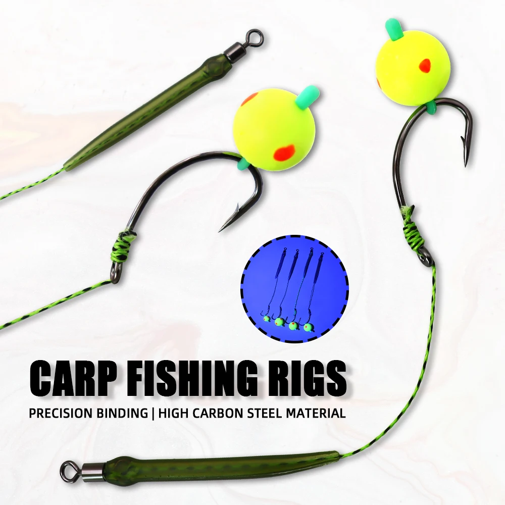 ZYZHE 5pcs/Bag Carp Fishing Rigs Size 2# 4# 6# 8# With Float Ball Reverse Bottom Fishing Bait Rigs Carp Fishing Hair Rigs