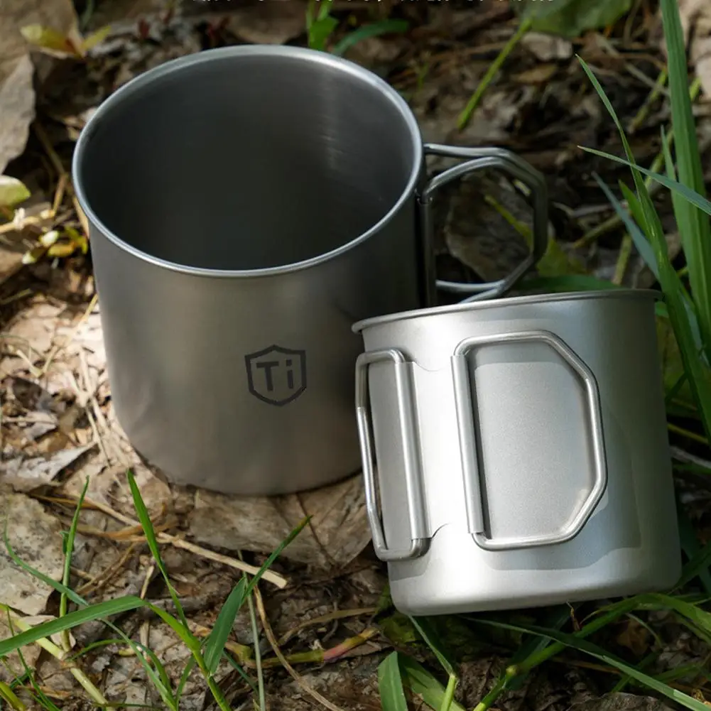 Ultralight Titanium Coating Cup Water Cup Mug Foldable Handle Outdoor Portable Camping Picnic Beaker Coffee Cup Kitchen