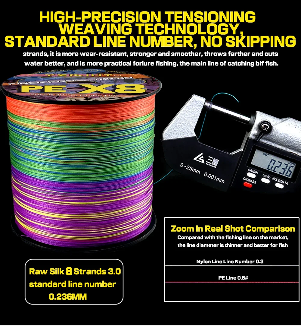 JOF 8 Strand 1000M 500M 300M PE Braided Fishing Wire Super Strong PE Braided Fishing Line Multifilament Braid Thread X8 18-78LBS