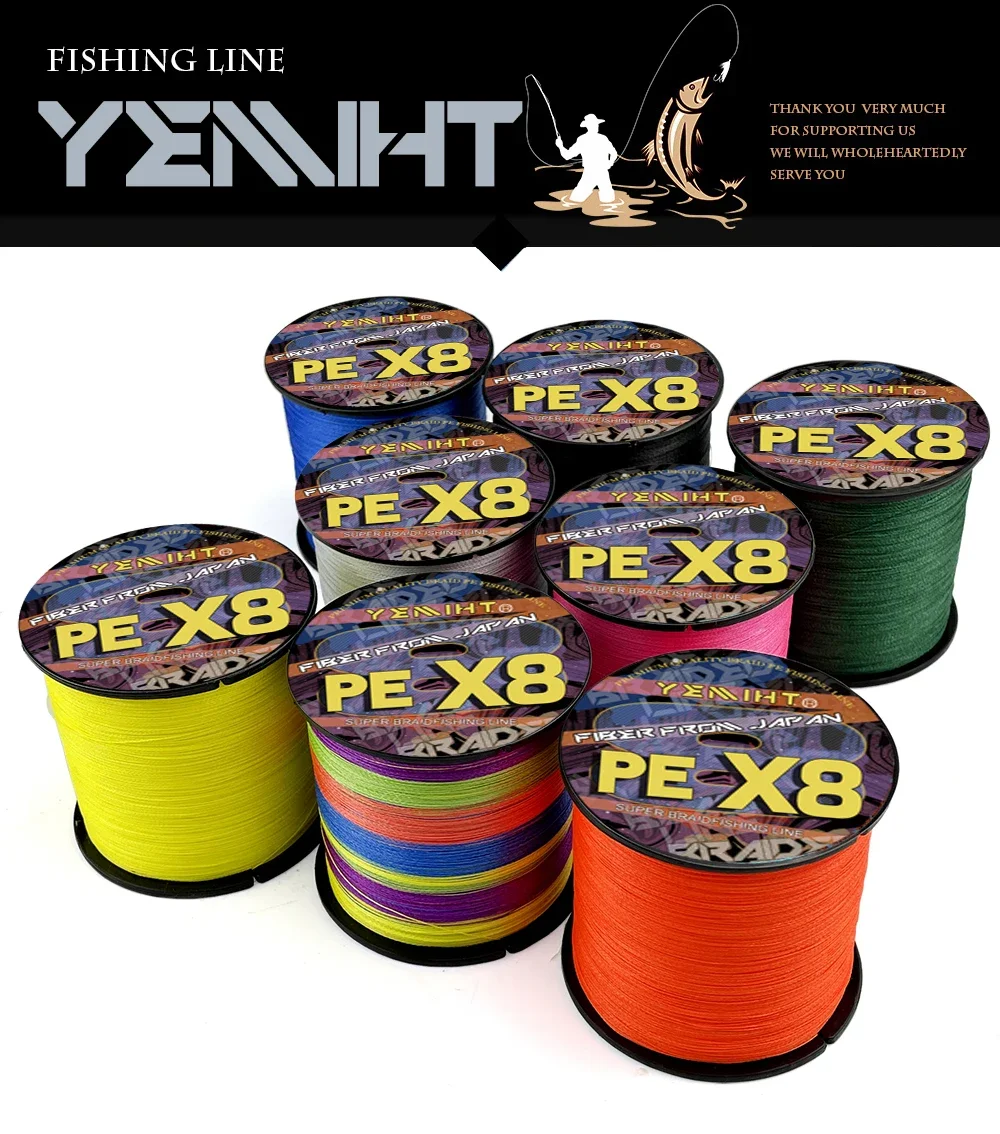 JOF 8 Strand 1000M 500M 300M PE Braided Fishing Wire Super Strong PE Braided Fishing Line Multifilament Braid Thread X8 18-78LBS