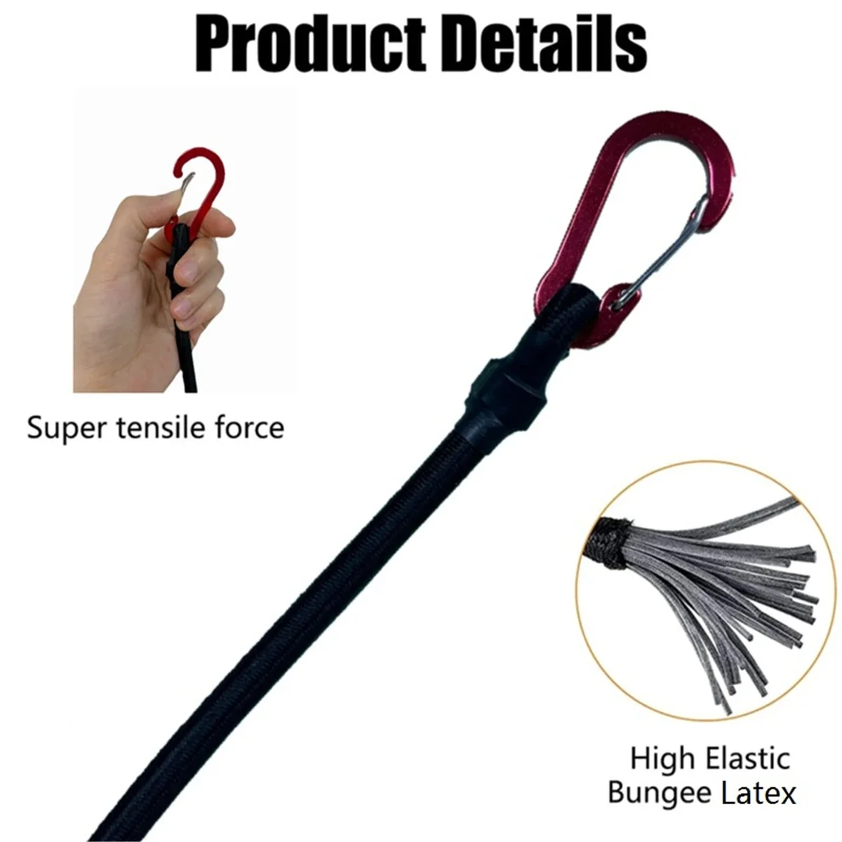 Heavy Duty 8mm Bungee Cords Latex Elastic Tie Strap With Aluminum Carabiner Hooks For Camping Tent Luggage Packing Ropes