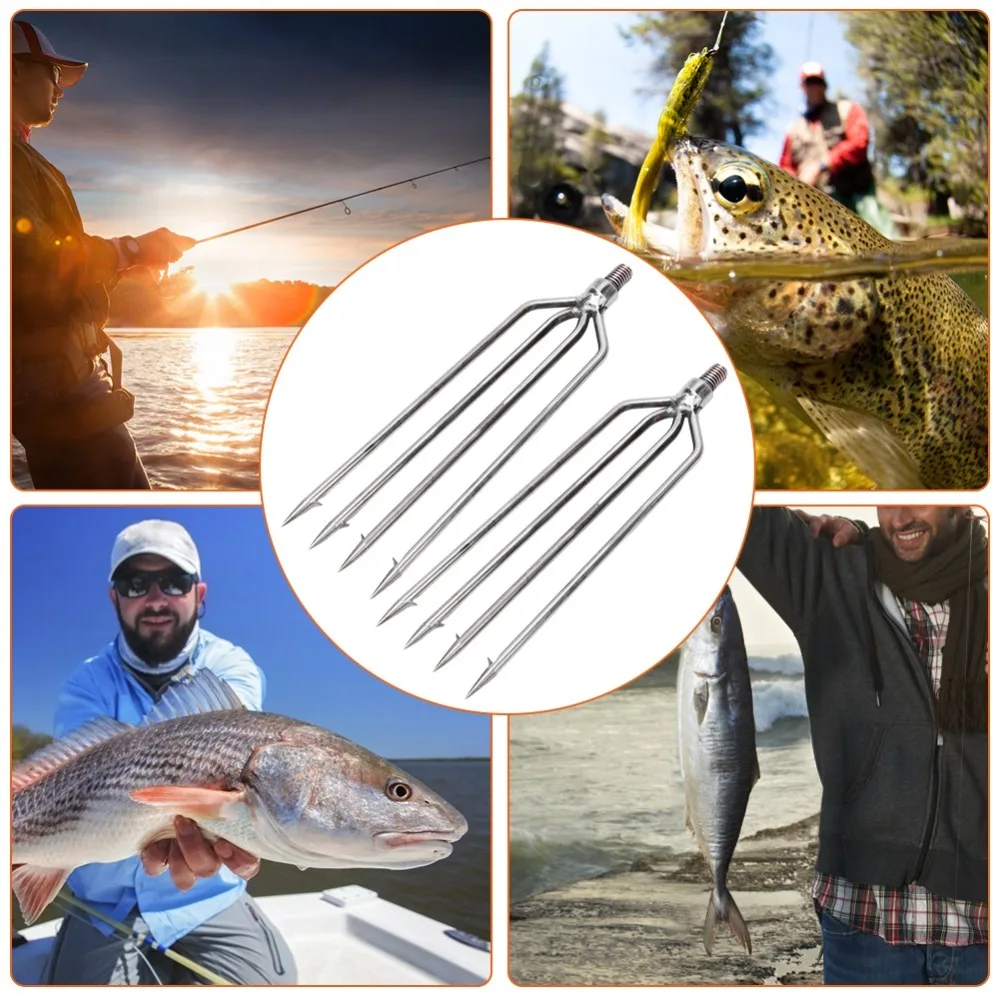 2 PCS Stainless Steel Harpoon Gig Barbed 4 Prongs Fishing Harpoon 8mm Screw High Hardness Fishing Spear Outdoor Fishing