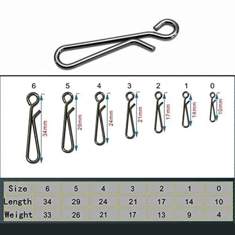 Quick Lock Snap 50Pcs Size 0-6 Black Nickel Stainless Steel Fishing Connector for Saltwater Freshwater Fishing Tackle
