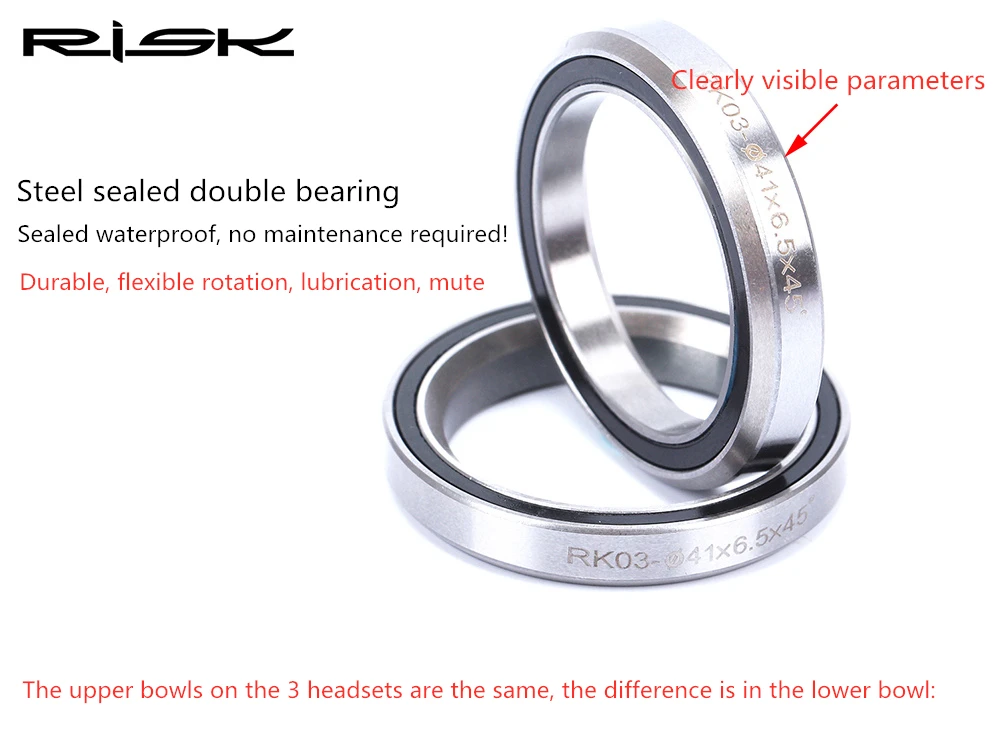 RISK MTB Road Bicycle Headset 44mm 34/41/41.8/49.7/50.6/55/56mm for Bike 28.6mm 1 1/8 Straight 1.25-1.5" 1 1/4-1/2 Tapered Fork
