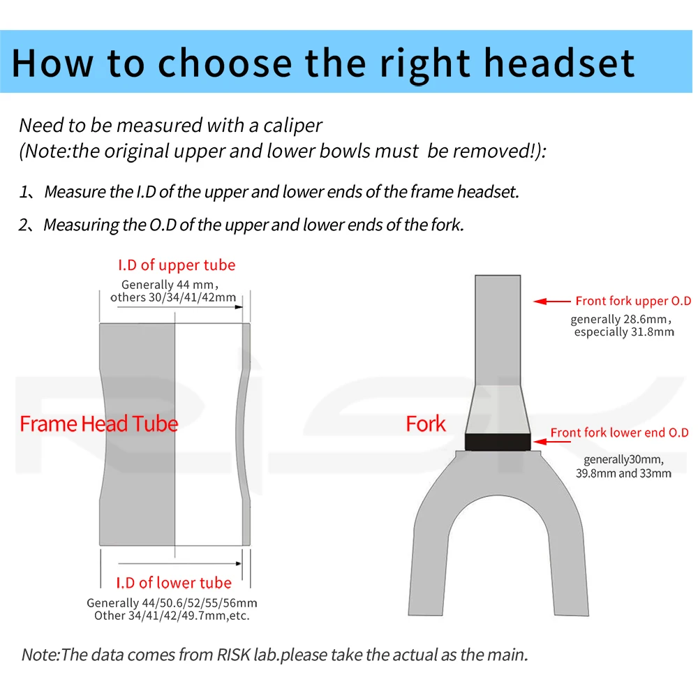 RISK MTB Road Bicycle Headset 44mm 34/41/41.8/49.7/50.6/55/56mm for Bike 28.6mm 1 1/8 Straight 1.25-1.5" 1 1/4-1/2 Tapered Fork