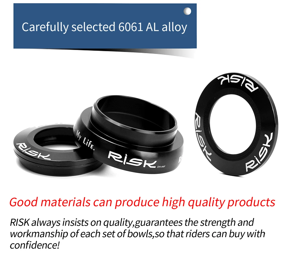 RISK MTB Road Bicycle Headset 44mm 34/41/41.8/49.7/50.6/55/56mm for Bike 28.6mm 1 1/8 Straight 1.25-1.5" 1 1/4-1/2 Tapered Fork