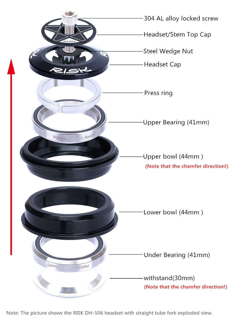 RISK MTB Road Bicycle Headset 44mm 34/41/41.8/49.7/50.6/55/56mm for Bike 28.6mm 1 1/8 Straight 1.25-1.5" 1 1/4-1/2 Tapered Fork
