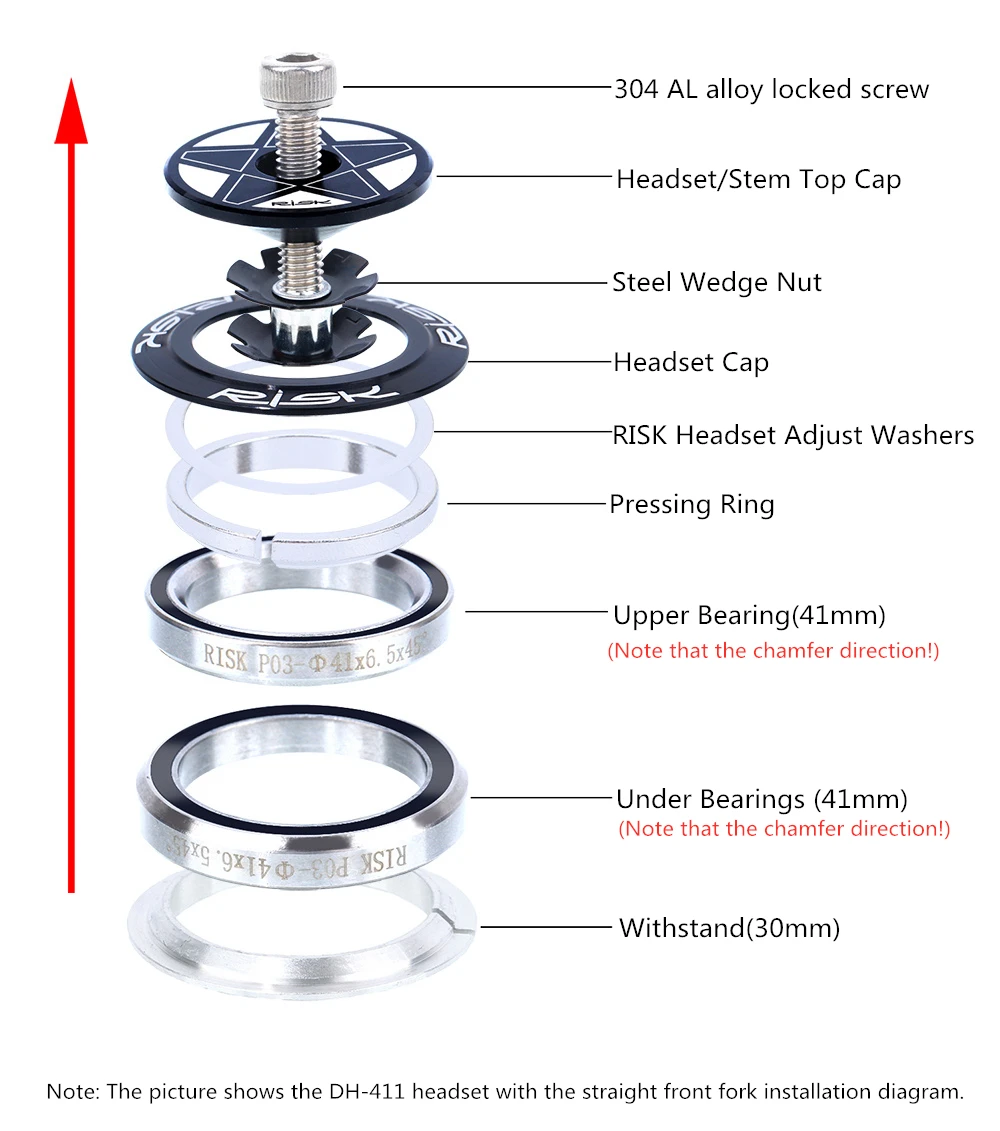 RISK MTB Road Bicycle Headset 44mm 34/41/41.8/49.7/50.6/55/56mm for Bike 28.6mm 1 1/8 Straight 1.25-1.5" 1 1/4-1/2 Tapered Fork