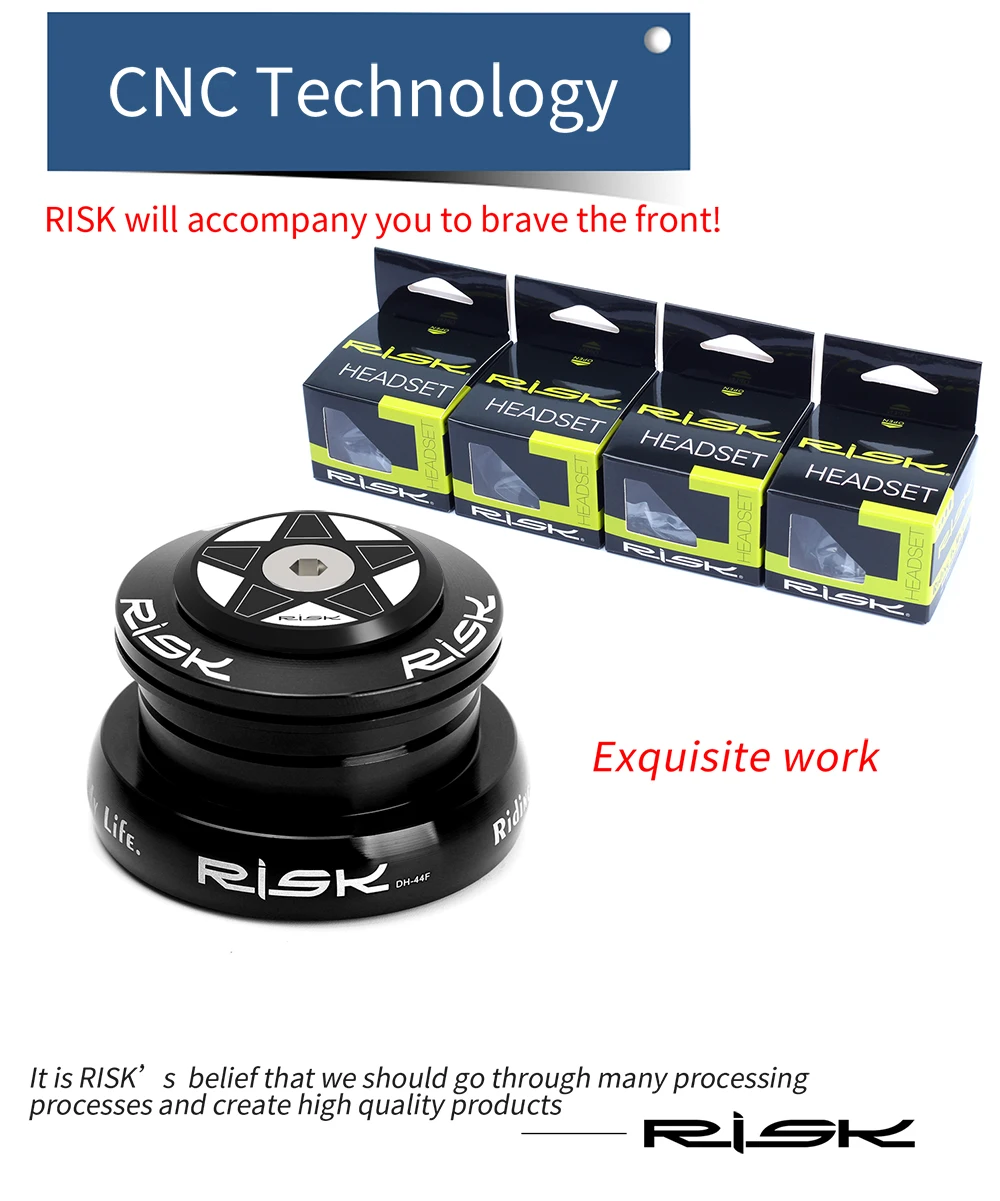 RISK MTB Road Bicycle Headset 44mm 34/41/41.8/49.7/50.6/55/56mm for Bike 28.6mm 1 1/8 Straight 1.25-1.5" 1 1/4-1/2 Tapered Fork