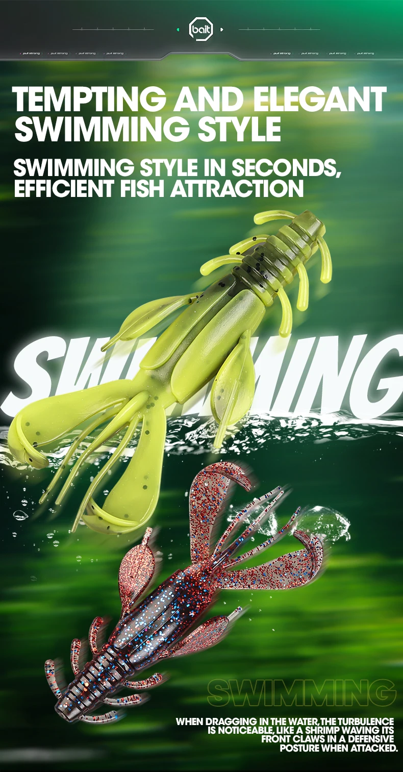 TAIYU-Soft Plastic Fishing Lure, Topwater Floating Shrimp, Lobster, Saltwater, Active Crayfish for Weedless Rigs, 4Pc Set
