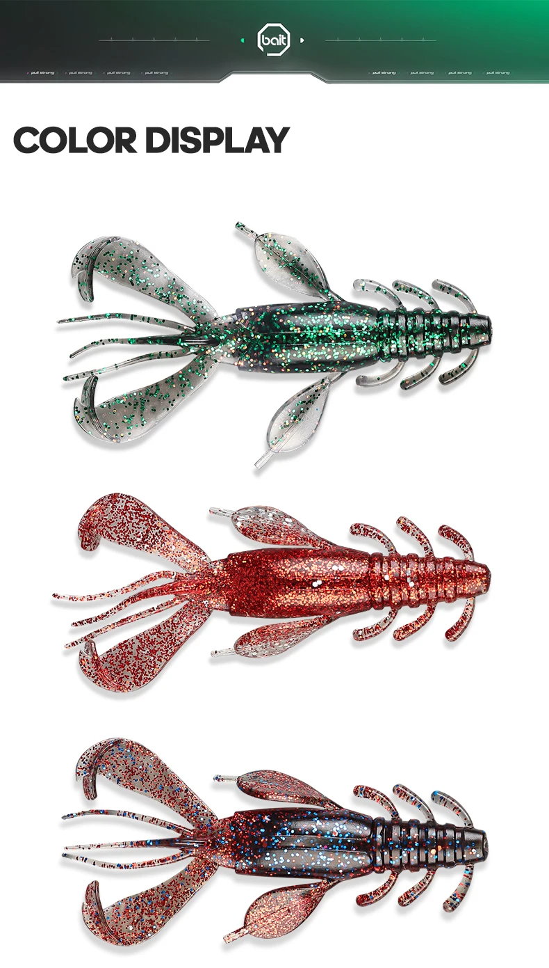 TAIYU-Soft Plastic Fishing Lure, Topwater Floating Shrimp, Lobster, Saltwater, Active Crayfish for Weedless Rigs, 4Pc Set