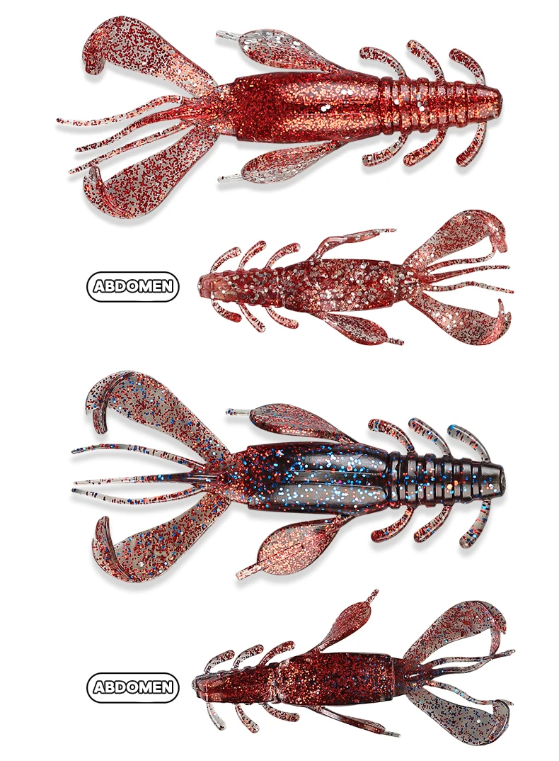 TAIYU-Soft Plastic Fishing Lure, Topwater Floating Shrimp, Lobster, Saltwater, Active Crayfish for Weedless Rigs, 4Pc Set