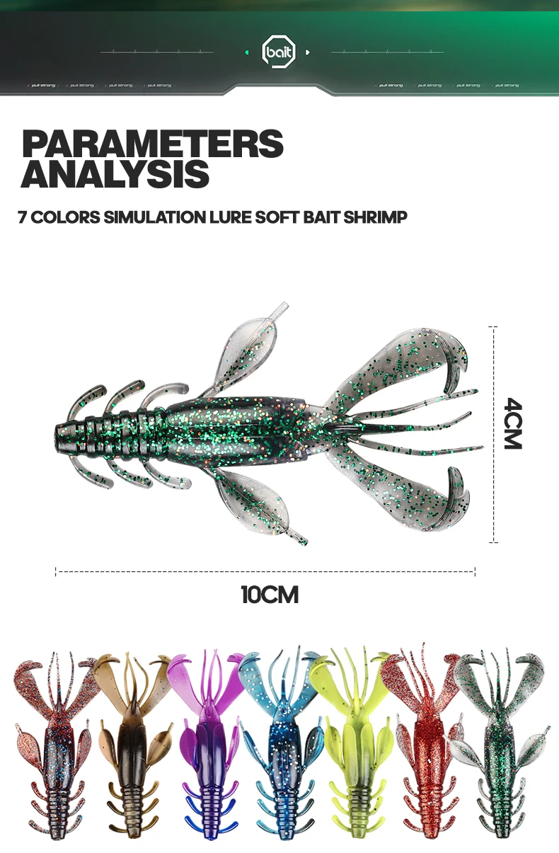 TAIYU-Soft Plastic Fishing Lure, Topwater Floating Shrimp, Lobster, Saltwater, Active Crayfish for Weedless Rigs, 4Pc Set