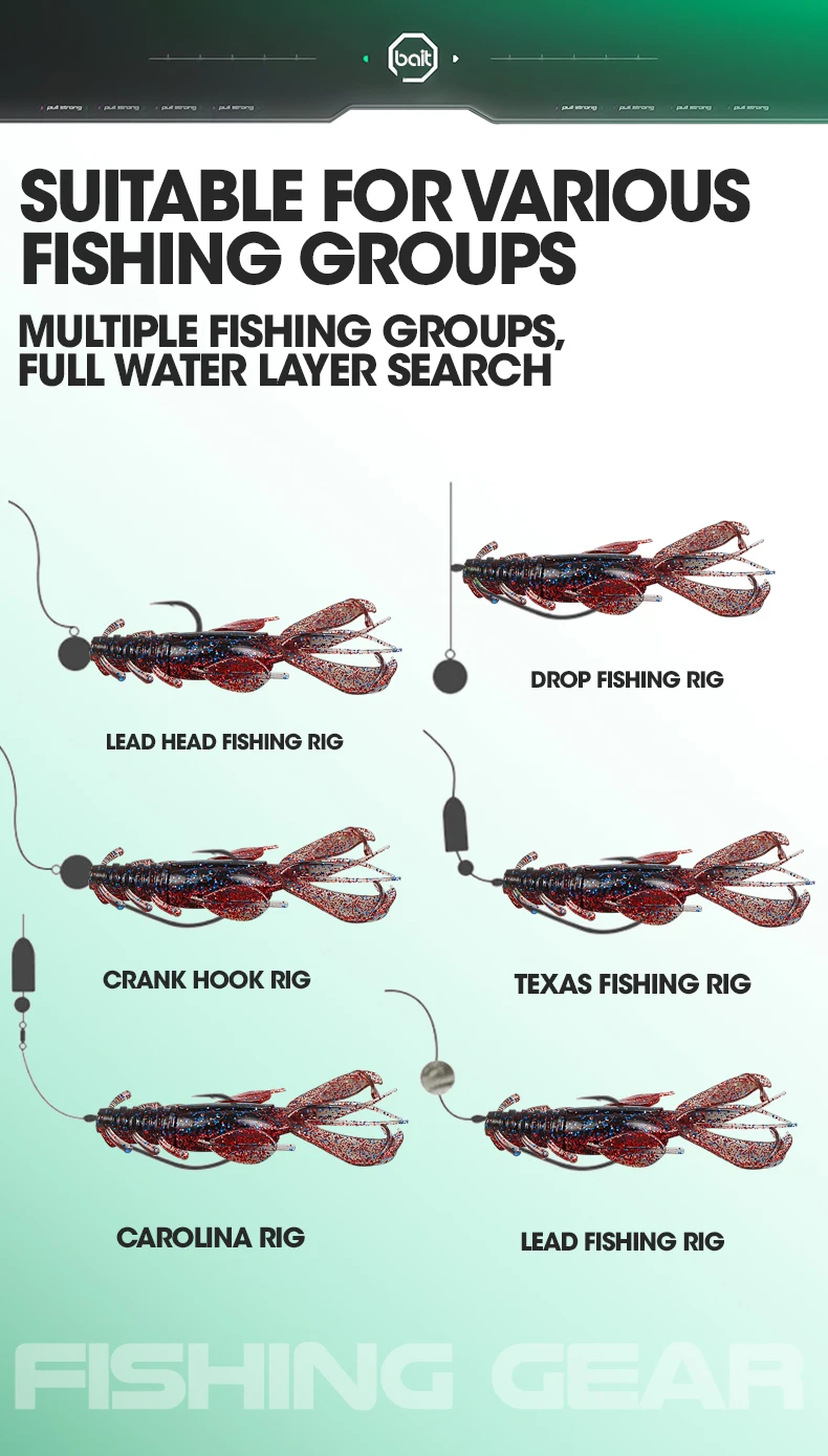 TAIYU-Soft Plastic Fishing Lure, Topwater Floating Shrimp, Lobster, Saltwater, Active Crayfish for Weedless Rigs, 4Pc Set