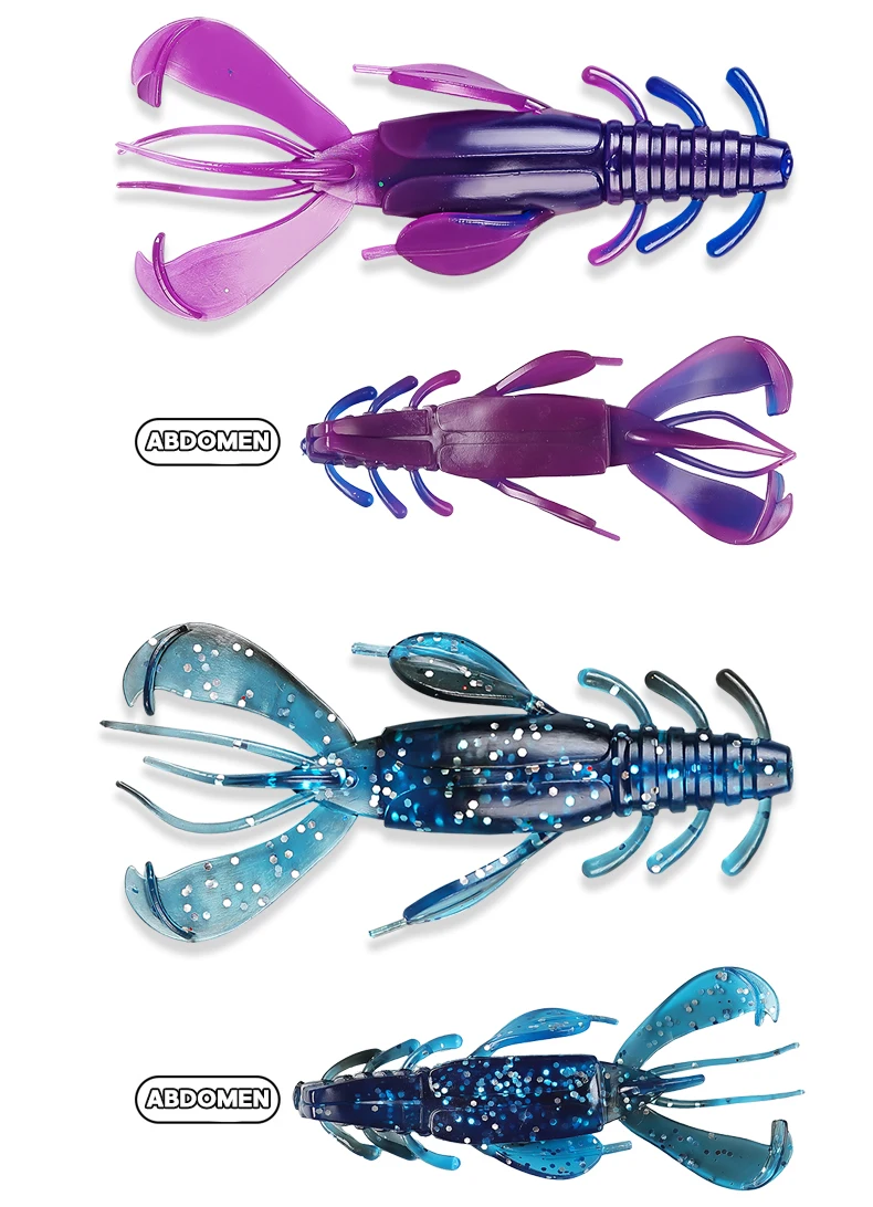 TAIYU-Soft Plastic Fishing Lure, Topwater Floating Shrimp, Lobster, Saltwater, Active Crayfish for Weedless Rigs, 4Pc Set