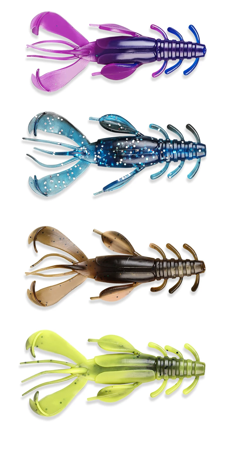 TAIYU-Soft Plastic Fishing Lure, Topwater Floating Shrimp, Lobster, Saltwater, Active Crayfish for Weedless Rigs, 4Pc Set