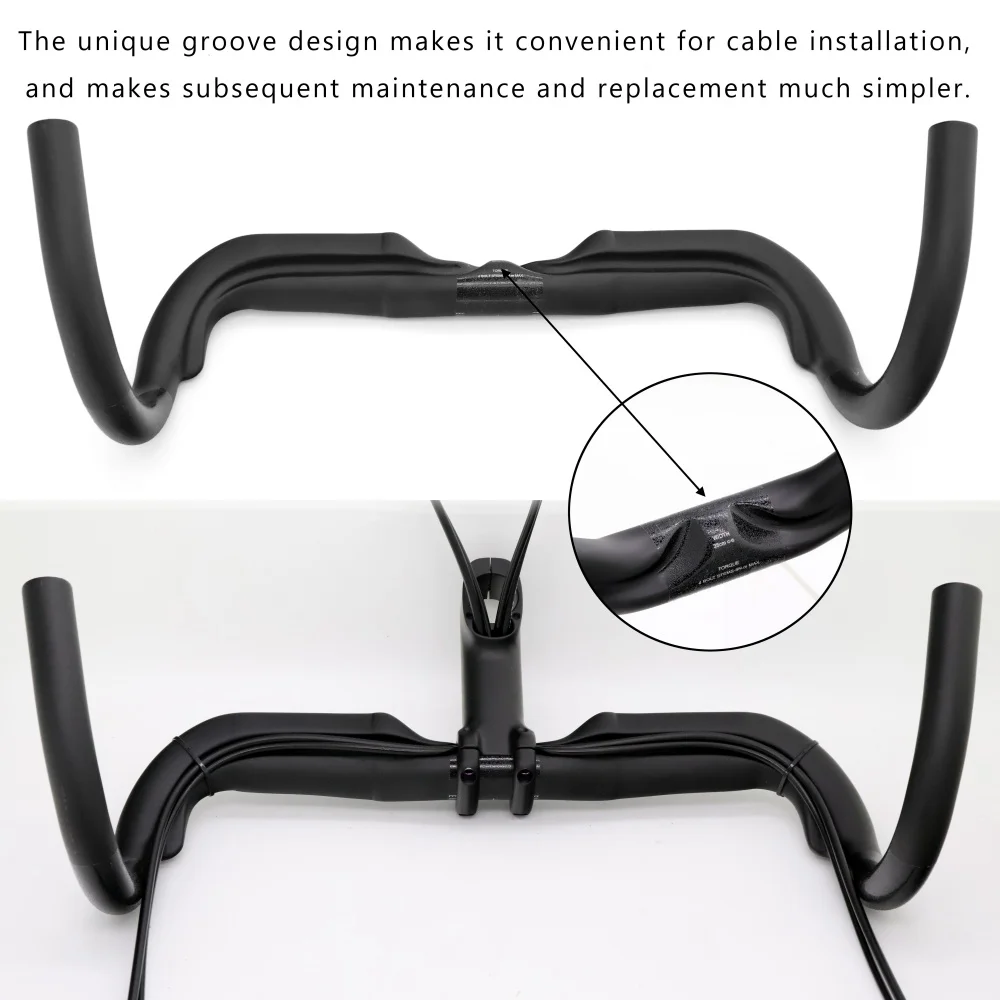 KOCEVLO Carbon Gravel Handlebar Light Bent Racing Bicycle Internal Cables Road Handlebar 340/360/380/400/420mm