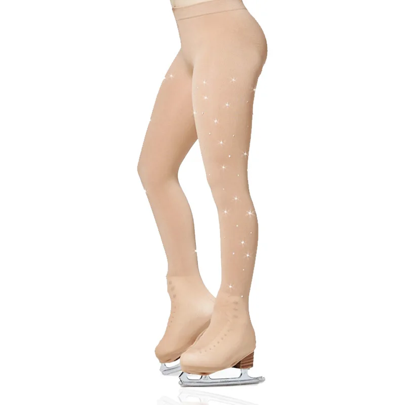 Ice Skating Figure Skating Pantyhose For Adults Gymnastics Rhinestone Pants Socks With Shoes Cover Kids Long Tights Trousers