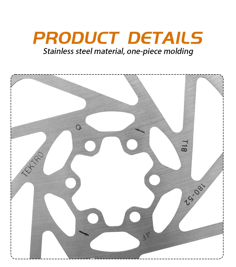 TEKTRO Disc Brake Rotor 6-Bolt TR160/TR180/TR203 160/180/203mm Stainless Steel Lightweight Dissipation Polygonal Design Screws