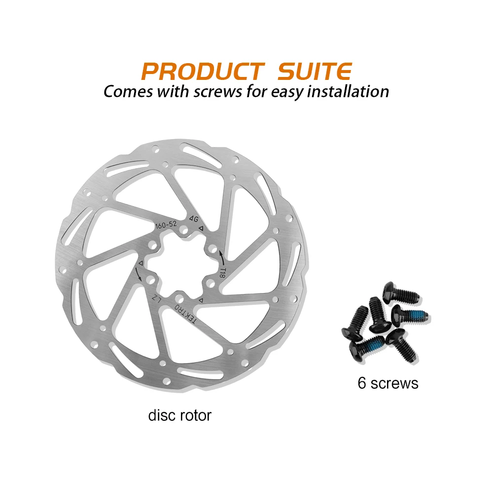 TEKTRO Disc Brake Rotor 6-Bolt TR160/TR180/TR203 160/180/203mm Stainless Steel Lightweight Dissipation Polygonal Design Screws