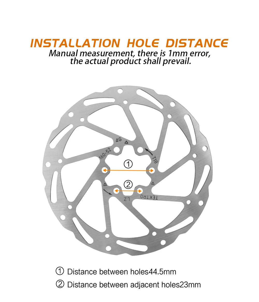 TEKTRO Disc Brake Rotor 6-Bolt TR160/TR180/TR203 160/180/203mm Stainless Steel Lightweight Dissipation Polygonal Design Screws