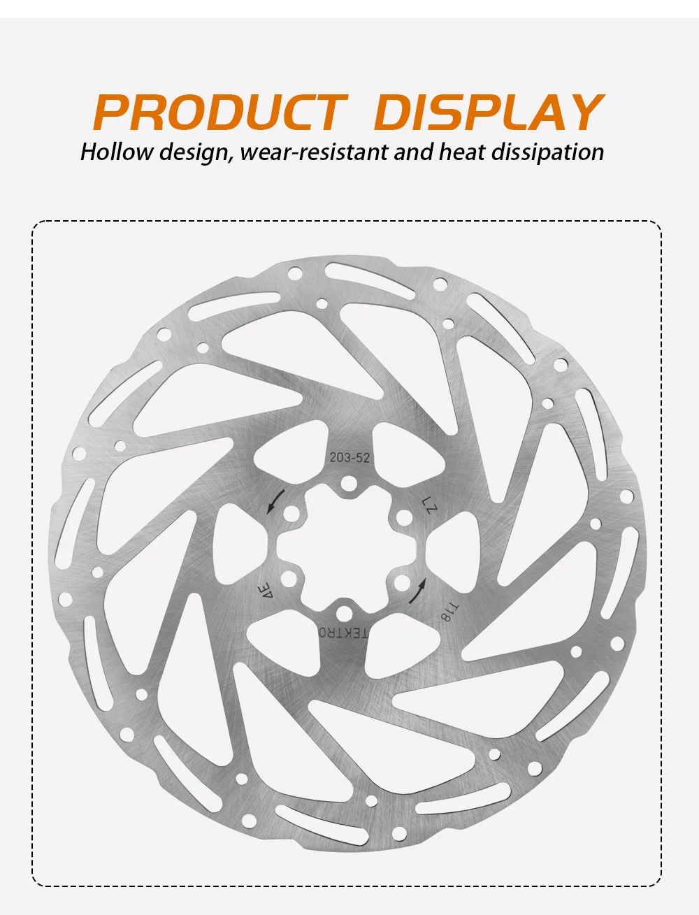 TEKTRO Disc Brake Rotor 6-Bolt TR160/TR180/TR203 160/180/203mm Stainless Steel Lightweight Dissipation Polygonal Design Screws