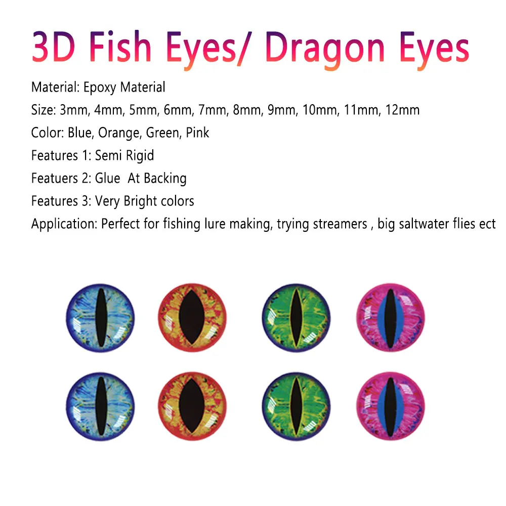 100pcs Holographic 3D Epoxy Fish Eyes Dragon Eyes For Baitfish Streamer Saltwater Fly Jig Baits Fishing Lure Making 3mm~12mm
