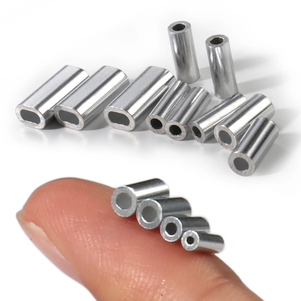 Fishing Aluminum Crimp Sleeves Oval Barrel Round Loop Sleeve Wire Leader Rigging Tackle Box Pesca Line Connectors 60-210Pcs Tube