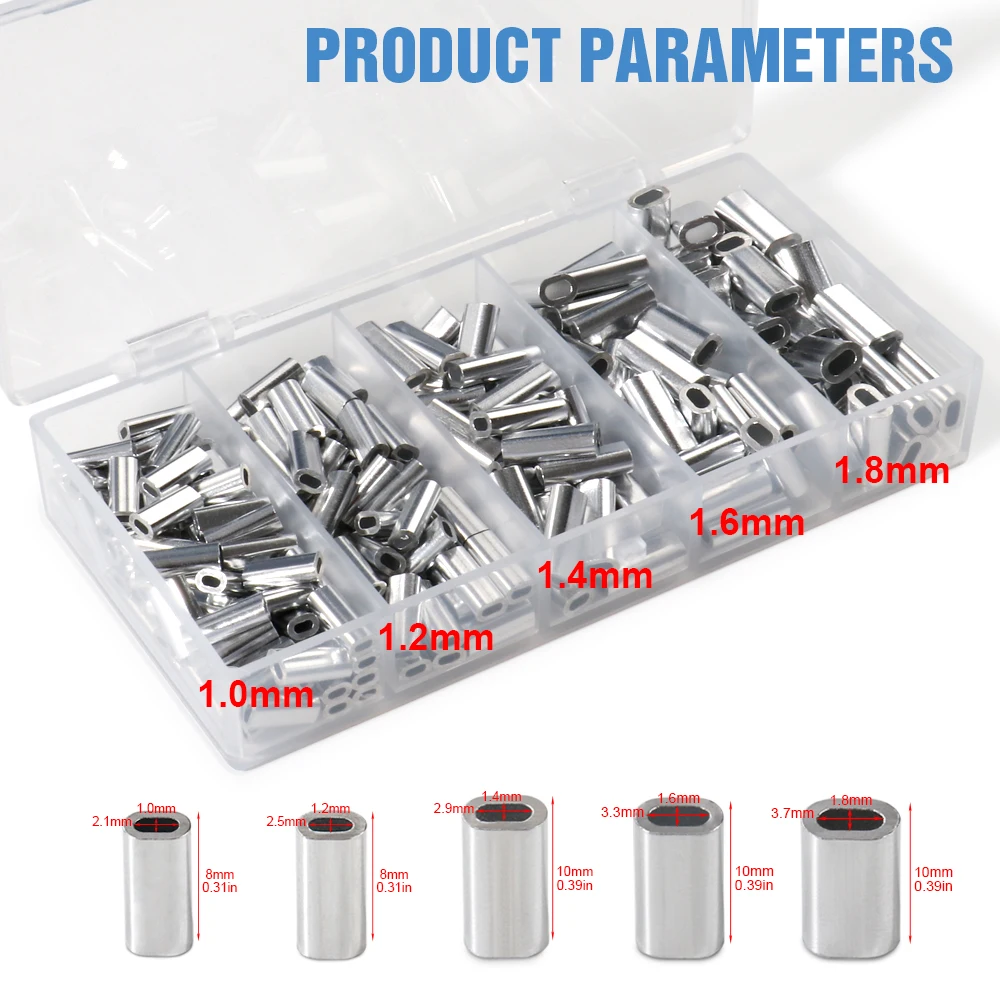 Fishing Aluminum Crimp Sleeves Oval Barrel Round Loop Sleeve Wire Leader Rigging Tackle Box Pesca Line Connectors 60-210Pcs Tube