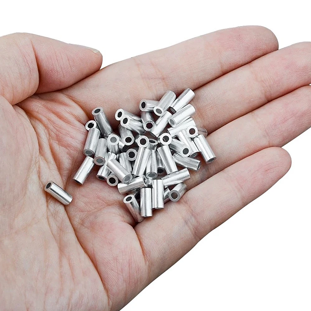 Fishing Aluminum Crimp Sleeves Oval Barrel Round Loop Sleeve Wire Leader Rigging Tackle Box Pesca Line Connectors 60-210Pcs Tube