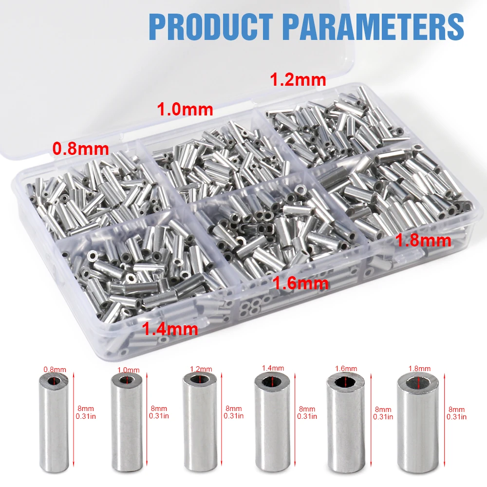 Fishing Aluminum Crimp Sleeves Oval Barrel Round Loop Sleeve Wire Leader Rigging Tackle Box Pesca Line Connectors 60-210Pcs Tube