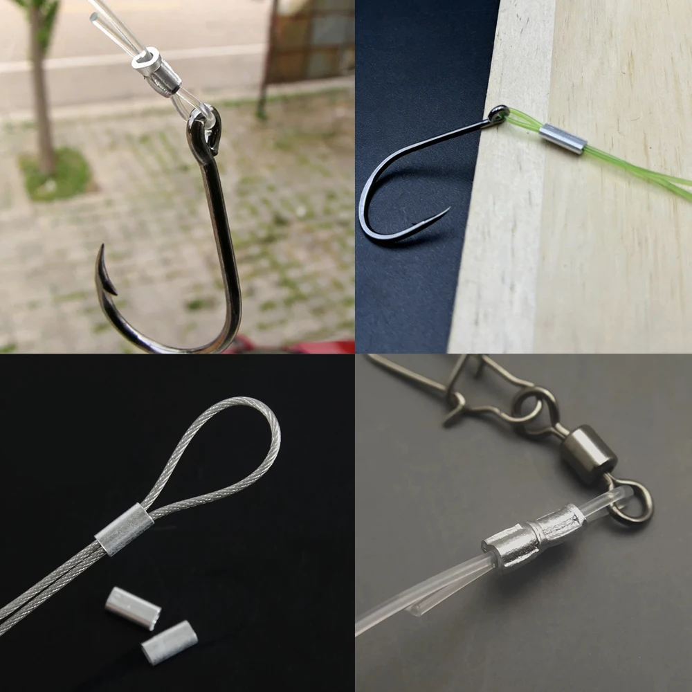 Fishing Aluminum Crimp Sleeves Oval Barrel Round Loop Sleeve Wire Leader Rigging Tackle Box Pesca Line Connectors 60-210Pcs Tube