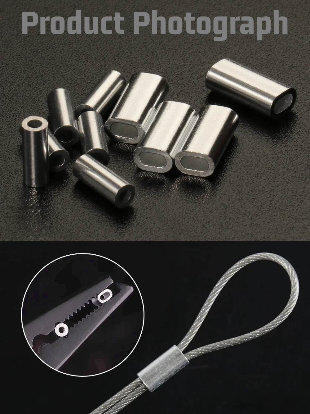 Fishing Aluminum Crimp Sleeves Oval Barrel Round Loop Sleeve Wire Leader Rigging Tackle Box Pesca Line Connectors 60-210Pcs Tube