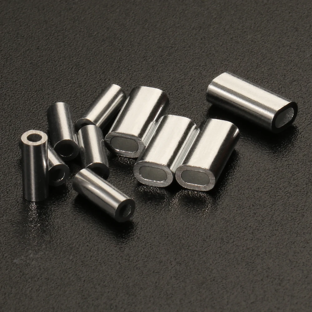 Fishing Aluminum Crimp Sleeves Oval Barrel Round Loop Sleeve Wire Leader Rigging Tackle Box Pesca Line Connectors 60-210Pcs Tube