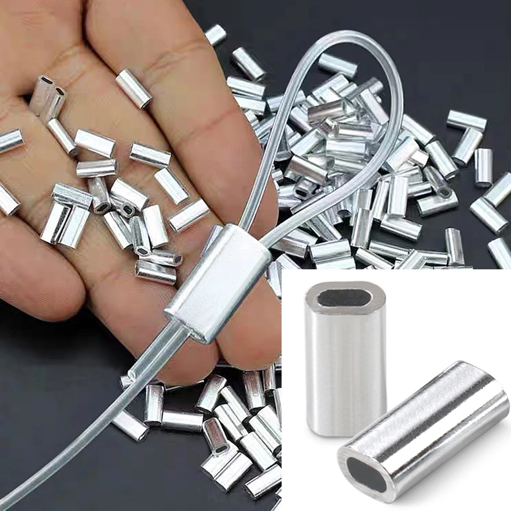 Fishing Aluminum Crimp Sleeves Oval Barrel Round Loop Sleeve Wire Leader Rigging Tackle Box Pesca Line Connectors 60-210Pcs Tube