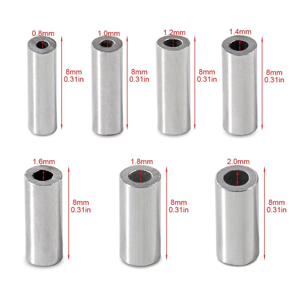Fishing Aluminum Crimp Sleeves Oval Barrel Round Loop Sleeve Wire Leader Rigging Tackle Box Pesca Line Connectors 60-210Pcs Tube