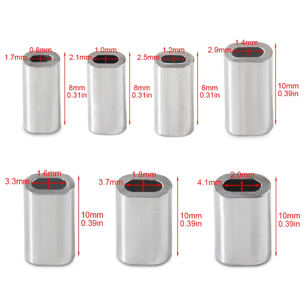 Fishing Aluminum Crimp Sleeves Oval Barrel Round Loop Sleeve Wire Leader Rigging Tackle Box Pesca Line Connectors 60-210Pcs Tube