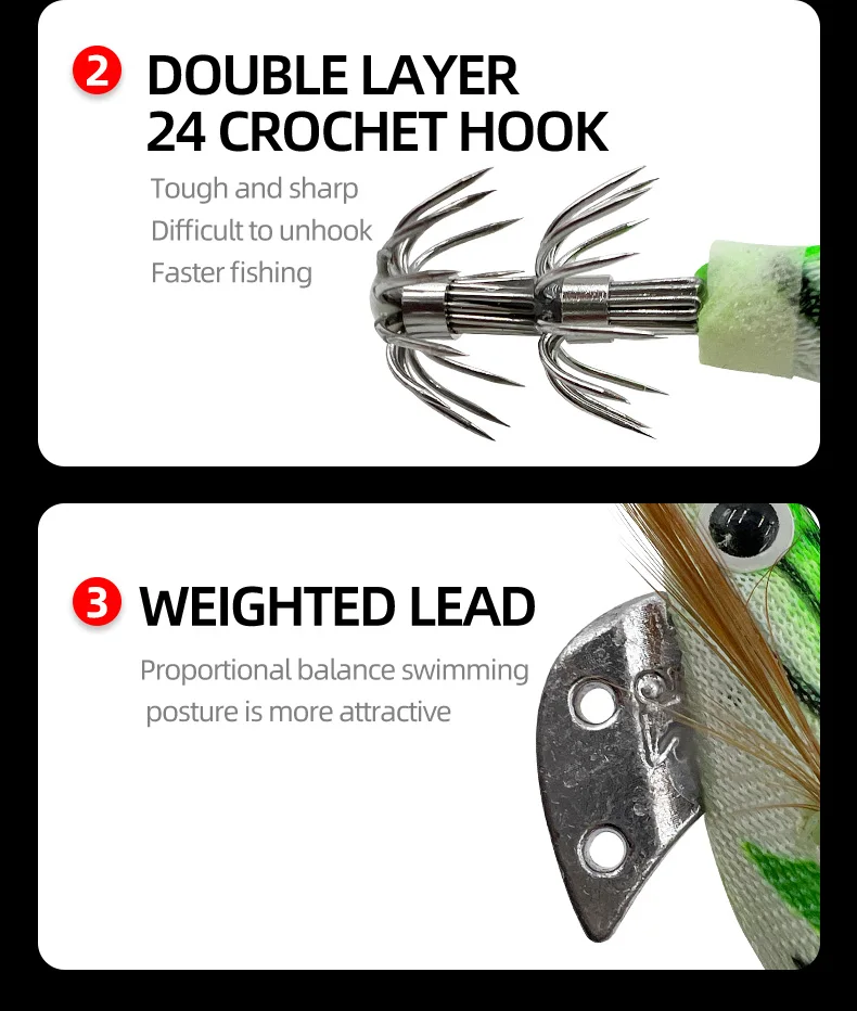 ShareShark 10pcs/lot Fishing Wood Shrimp Luminous Squid Octopus Lure 3D Eyes Lure Hard Bait Fishing Tools