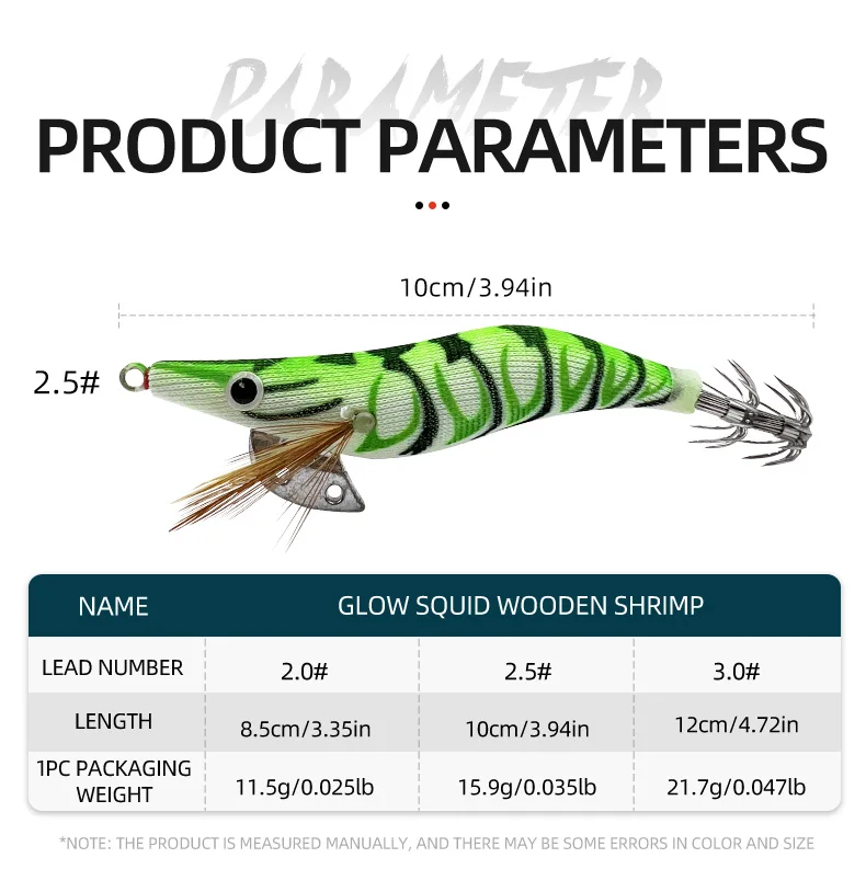 ShareShark 10pcs/lot Fishing Wood Shrimp Luminous Squid Octopus Lure 3D Eyes Lure Hard Bait Fishing Tools