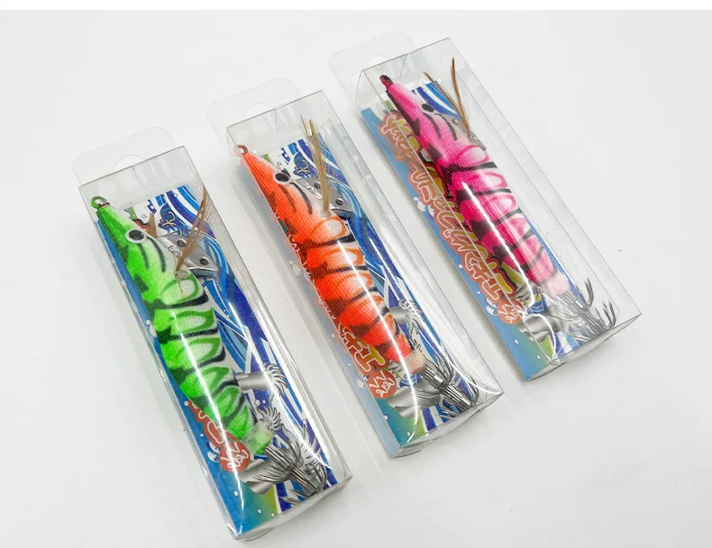 ShareShark 10pcs/lot Fishing Wood Shrimp Luminous Squid Octopus Lure 3D Eyes Lure Hard Bait Fishing Tools