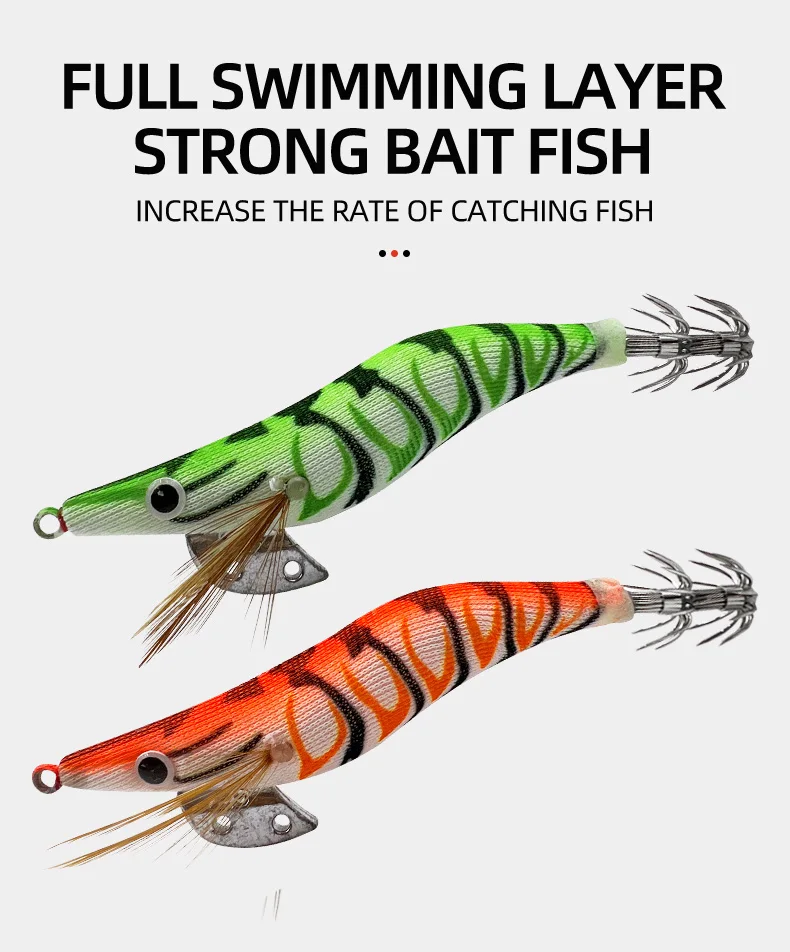 ShareShark 10pcs/lot Fishing Wood Shrimp Luminous Squid Octopus Lure 3D Eyes Lure Hard Bait Fishing Tools