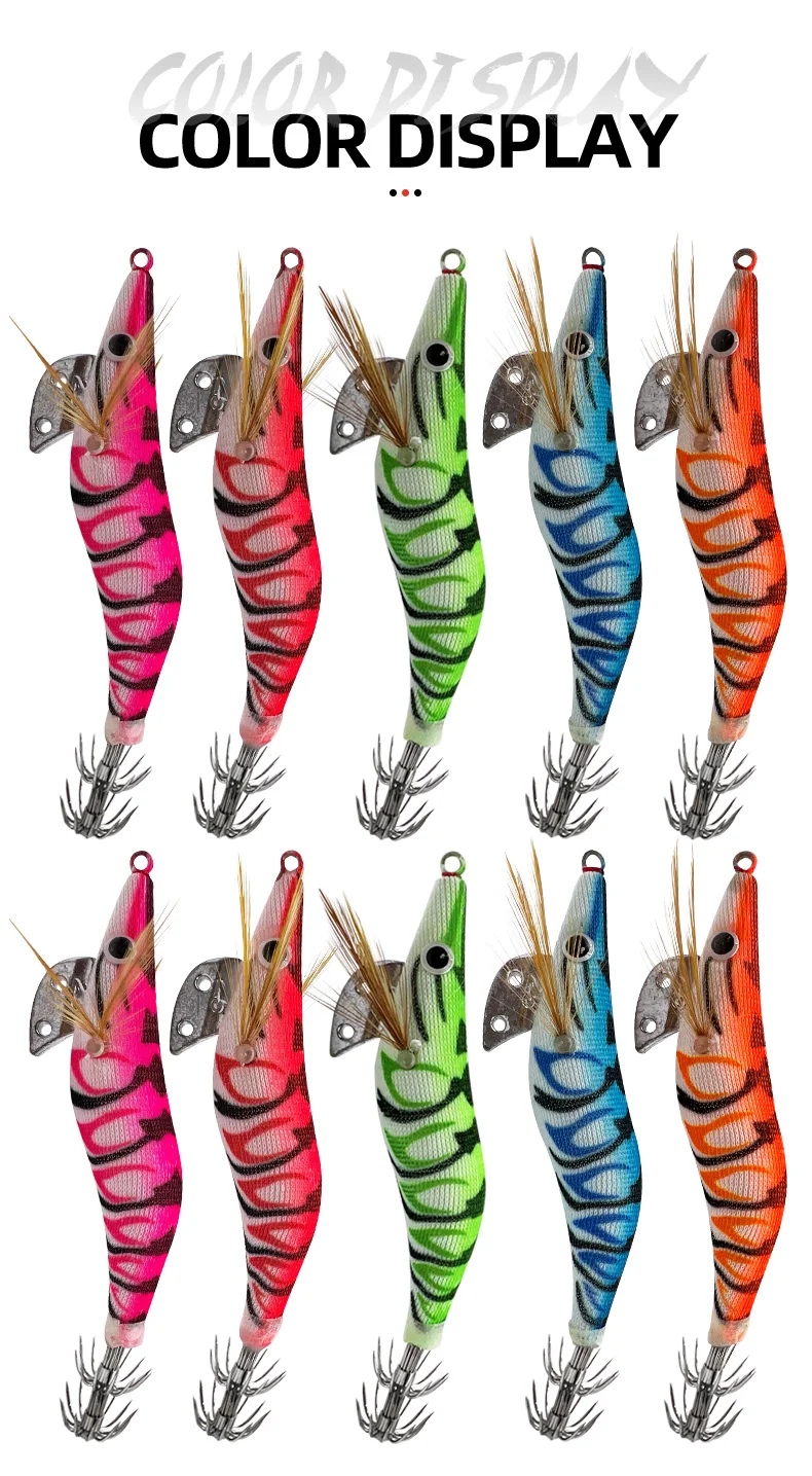 ShareShark 10pcs/lot Fishing Wood Shrimp Luminous Squid Octopus Lure 3D Eyes Lure Hard Bait Fishing Tools
