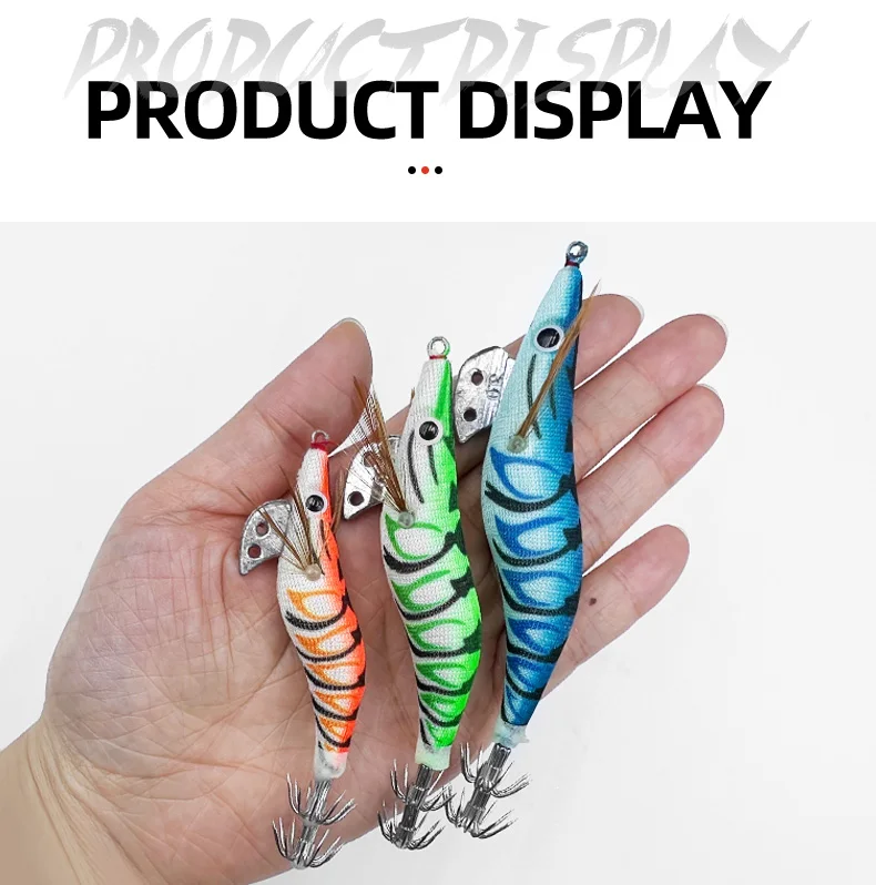 ShareShark 10pcs/lot Fishing Wood Shrimp Luminous Squid Octopus Lure 3D Eyes Lure Hard Bait Fishing Tools