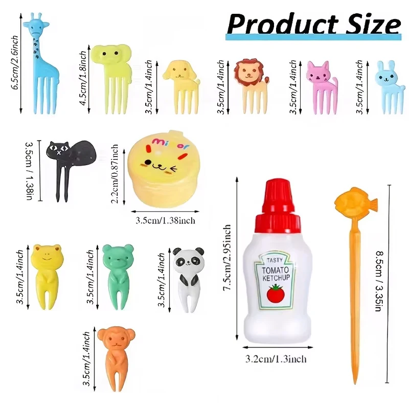 12-46pcs Bento Box Accessory Set Cute Mini Fruit Forks Set Portable Tomato Sauce Dispenser Set Outdoor Tableware